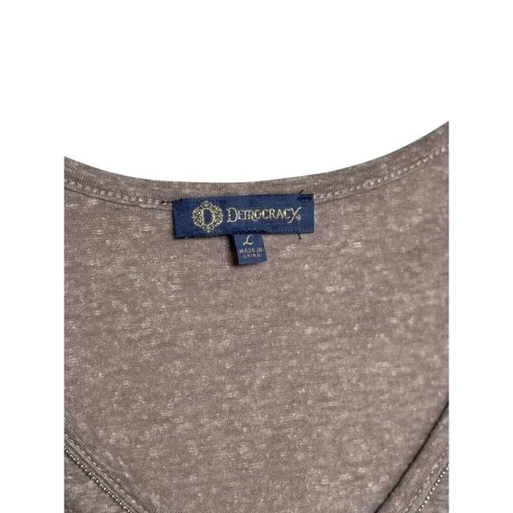 Democracy Brown Heathered V-Neck Short Sleeve Top Womens Size L Polyester/Rayon - Picture 1 of 7